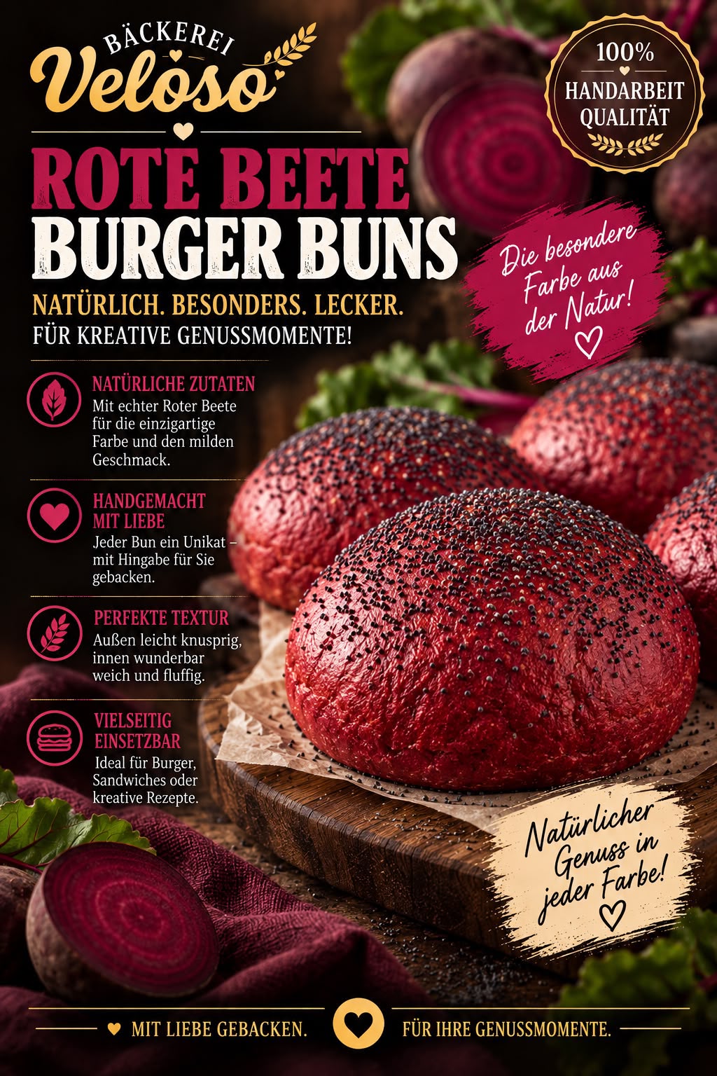 Rote Beete Burger Buns von Bäckerei Veloso